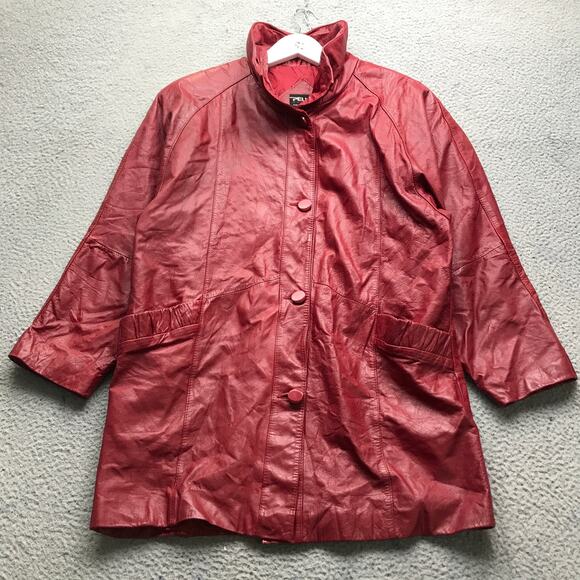 Pelle Petite Leather Lined Trench Coat Jacket Womens Medium Petite Red - Picture 1 of 11